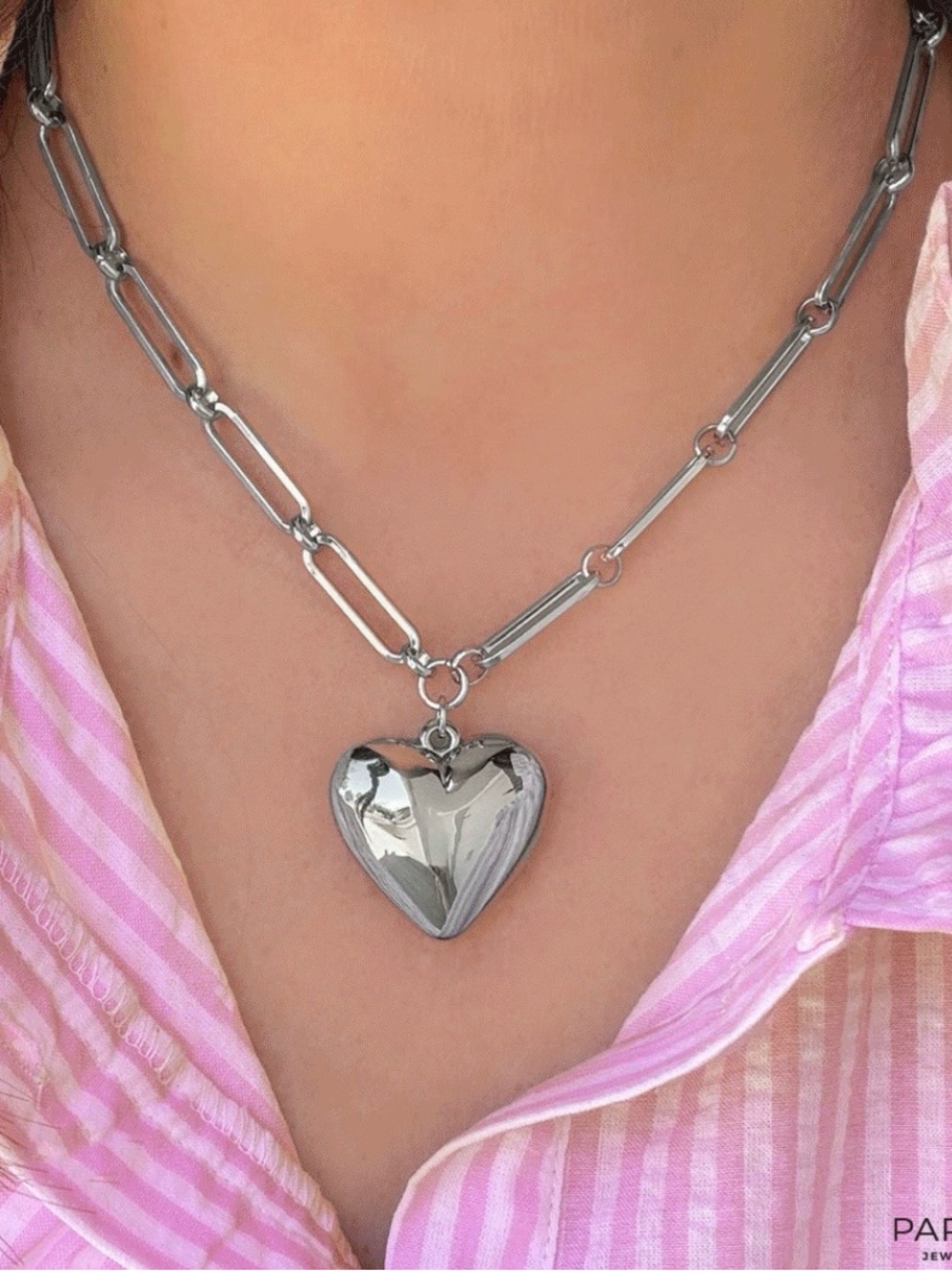 Park Lane LOVELLE Silver Heart Pendant, Paperclip Chain Necklace, 16”+3”, NWT